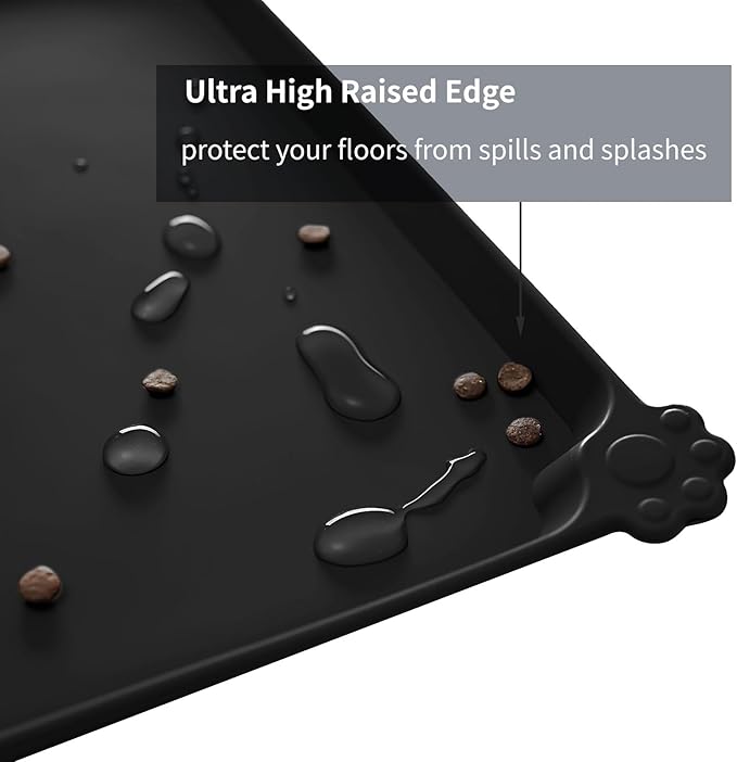 Waterproof Pet Feeding Mat with High Raised Edges, Heavier and Thicker Placemats for Cat Dog Water Bowl with BPA Free, Dogs Cats Food Mats for Messy Drinkers to Prevent Spill and Protect Floors