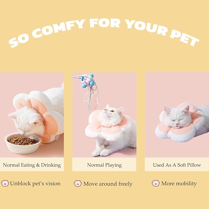 Cat Cone Collar Soft,Adjustable Adjustable Kitten Cone After Surgery, Waterproof Recovery E Collar for Pet to Stop Licking(Pink Flower, Large)