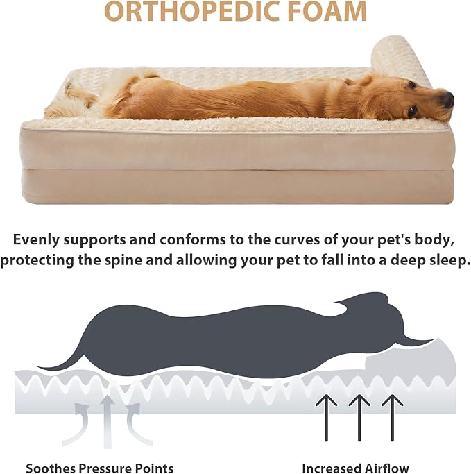 BFPETHOME Orthopedic Dog Beds for Large Dogs-Waterproof Sofa Dog Bed with Removable Washable Cover, Large Pet Bed with Waterproof Lining and Nonskid Bottom,Pet Bed for Dogs