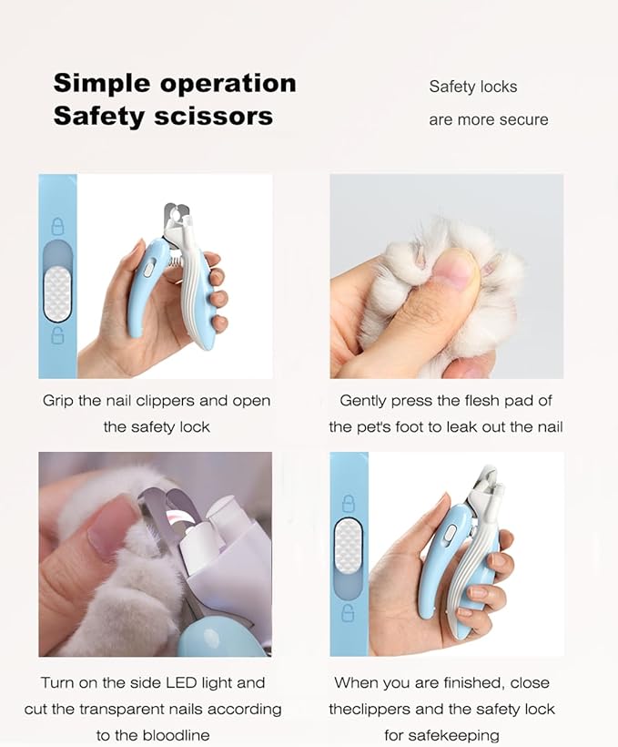 Cat Dog Pet Nail Clippers with Light, Llluminates Cat Dog Nails Or Bloodline, Safety Pet Nail Clipper for Dogs, Cats, Rabbits, Sharp, No Nail Splitting(Blue)