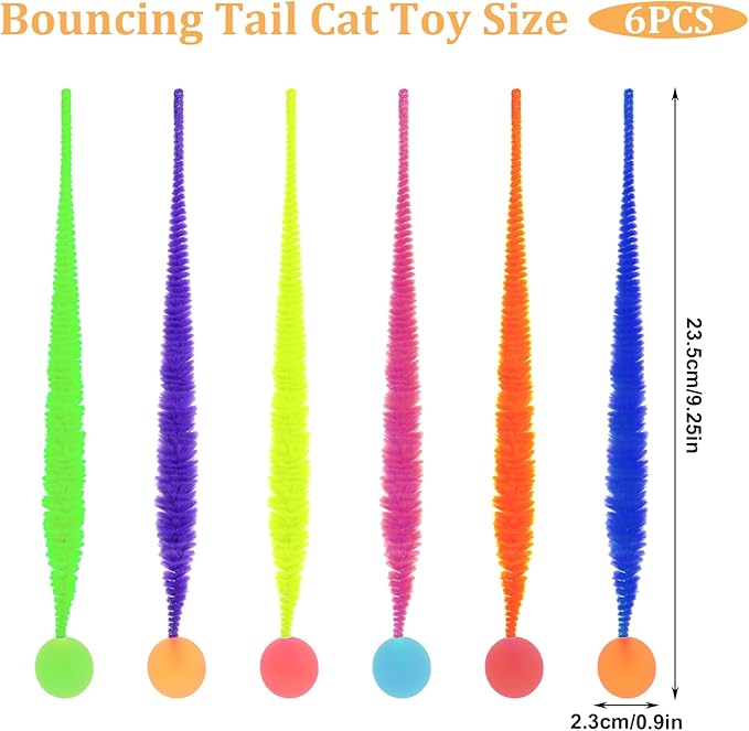 6 Pcs Bouncy Ball for Cats, Colorful Fuzzy Bouncy Cat Worm Toy Ball Fuzzy Worms (Balls Colors are Random)