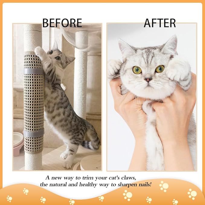 Cat Nail File Scratcher, Cat Scratch Pad Wrapped Around a Cat Scratching Post, Nail File for Cats with 80 Aluminum Oxide Grit, Cat Nail File Can Help to Trim Your Cat's Nails and Protect Scratch Post