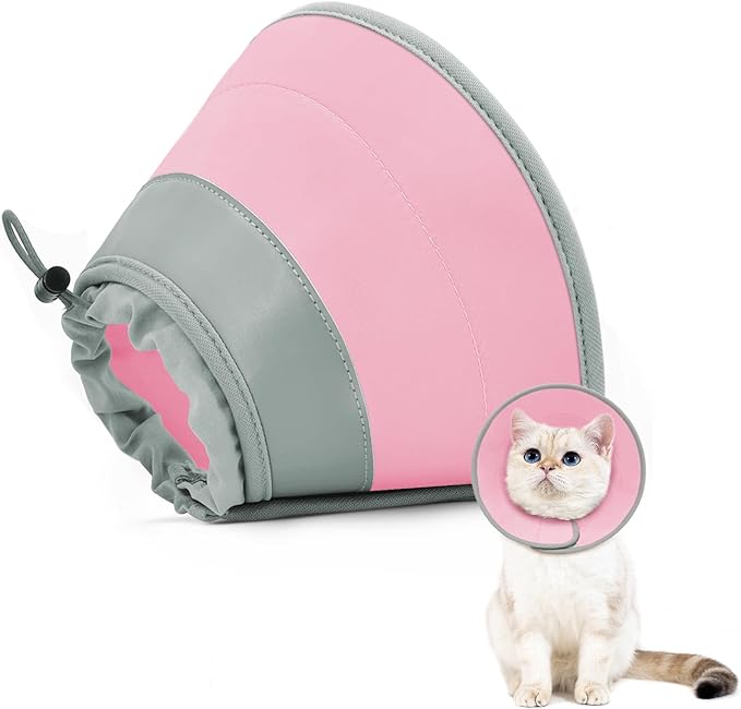 Cat Cone Collar Soft to Stop Licking, Adjustable, Foldable Lightweight Kitten Cones After Surgery Recovery for Cats & Kittens, Cat Cone Alternative (Solid Pink, L)
