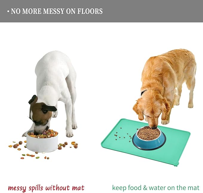 Waterproof Pet Feeding Mat with High Raised Edges, Heavier and Thicker Placemats for Cat Dog Water Bowl with BPA Free, Dogs Cats Food Mats for Messy Drinkers to Prevent Spill and Protect Floors