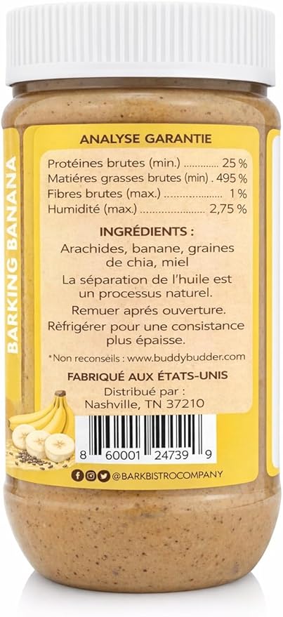 BUDDY BUDDER Barkin' Banana, 100% Natural Dog Peanut Butter, Dog Treat, Made in USA (17oz Jars)