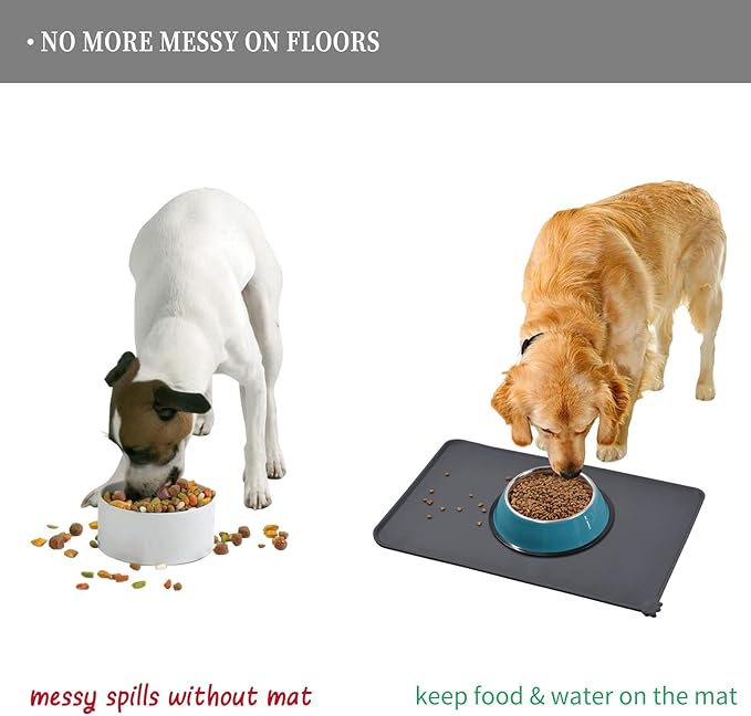 Waterproof Pet Feeding Mat with High Raised Edges, Heavier and Thicker Placemats for Cat Dog Water Bowl with BPA Free, Dogs Cats Food Mats for Messy Drinkers to Prevent Spill and Protect Floors