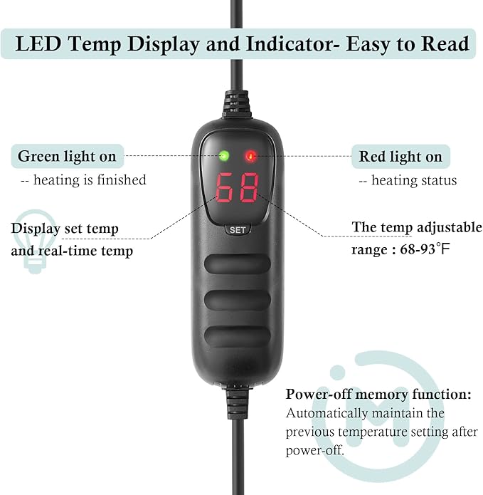 HITOP Compact Submersible Aquarium Heater - 300W Digital Heater for Fish Tank Turtle Tank 45-70 Gallon, Saltwater and Fresh Water with Temperature Controller (300W)