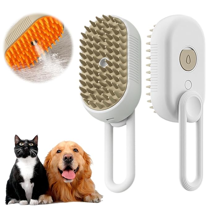 Pet Steam Groomer Brush Electric,2025 Electric Cat Grooming Brush for Massaging and Cleaning Shedding Pets Hair,3 in 1 Pets Steam Brushes Hair Removal Comb for Cats Dogs (WHITE)