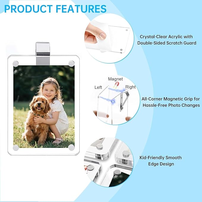 2 Pack Magnetic Car Visor Photo Holder – Personalized Acrylic Clip for Family, Pets, Travel Pictures – Easy Snap-On Car Accessory for Sun Visor (2 Pack, 3''x3.5'')