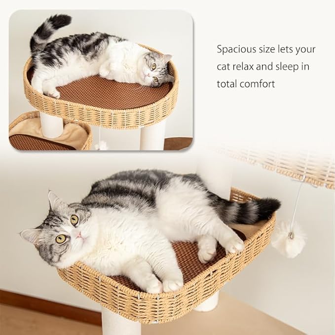48'' Cat Tree for Large Cats, Modern Cat Tree Multi-Level Condo with Natural Wood, Cat Activity Centre for Medium and Big Pets