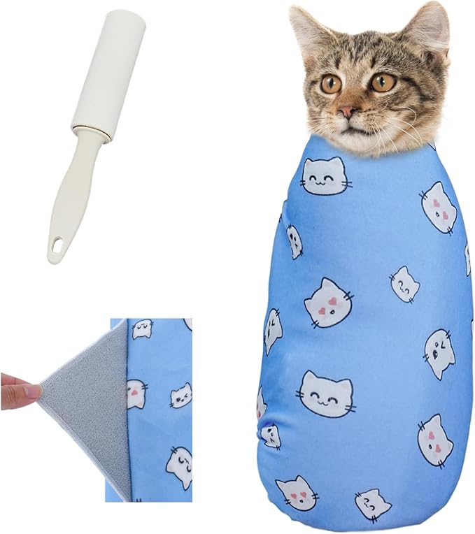 Supet Cat Wrap for Cutting Nails, 2025 Self-Adherent Cat Grooming Wrap, Anti-Escape Calming Cat Swaddle Wrap for Medicine, Nail Clipping, Teeth Brushing, Ear Cleaning