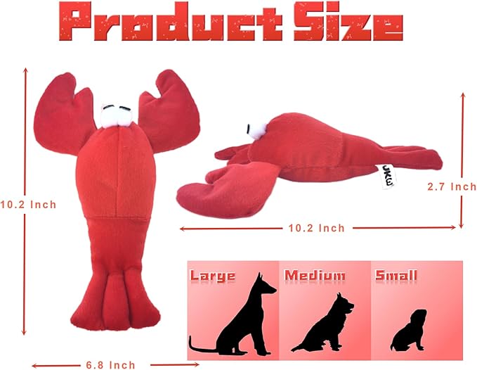 JKW Squeaky Dog Toy for Small & Medium Dogs, Puppy Plush Toys (S, Lobster)