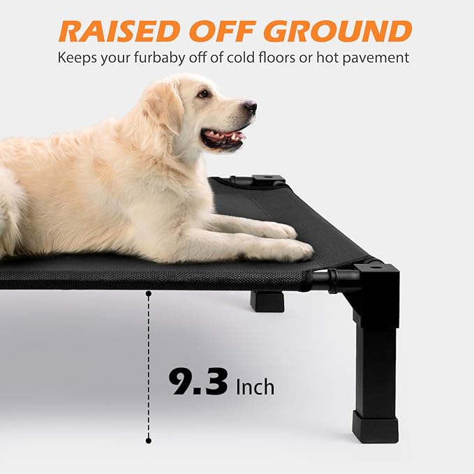 Heeyoo Elevated Dog Bed, Cooling Raised Pet Cot with Chew Proof Washable Breathable Mesh and Metal Frame, Portable Dog Cot Bed with No-Slip Feet for Outdoor or Indoor Use