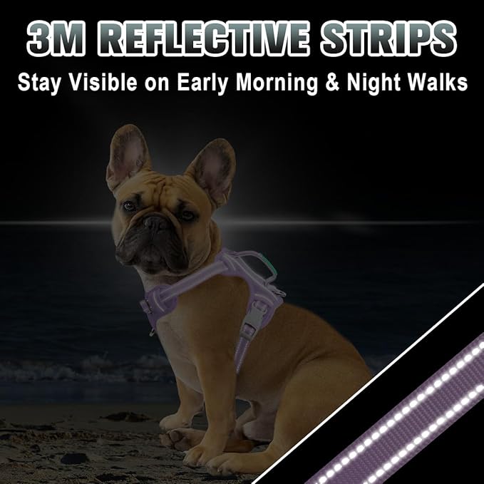 BARKBAY No Pull Dog Harness Large Reflective Dog Harness with Front Clip and Easy Control Handle for Walking Training Running with ID tag Pocket(Violet Purple,S)