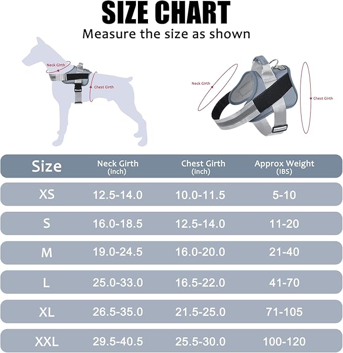 Bolux Dog Harness, No-Pull Reflective Dog Vest, Breathable Adjustable Pet Harness with Handle for Outdoor Walking - No More Pulling, Tugging or Choking (Blue, M)