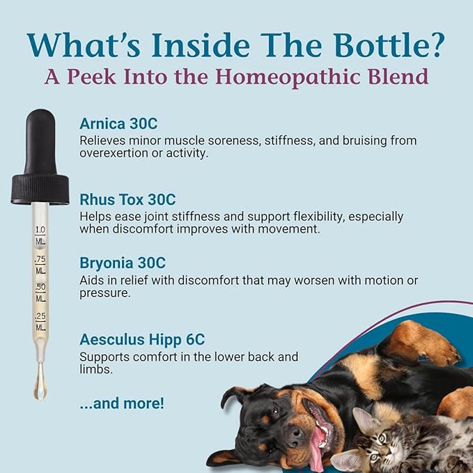 PetAlive ComfyPet Pain Relief for Dogs & Cats – Natural Homeopathic Supplement for Pet Joint & Mobility Support – 2 fl oz Drops – Made in USA