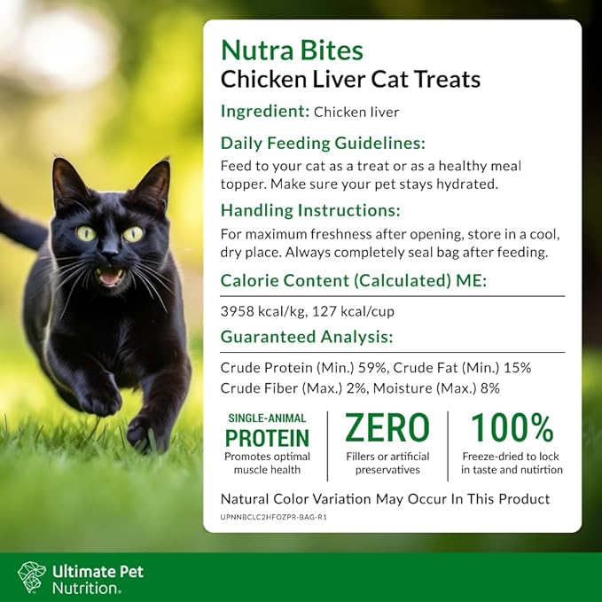 ULTIMATE PET NUTRITION Nutra Bites for Cats, Freeze Dried Raw Treats, Single Ingredient, Grain Free, (2.5oz, Chicken Liver)