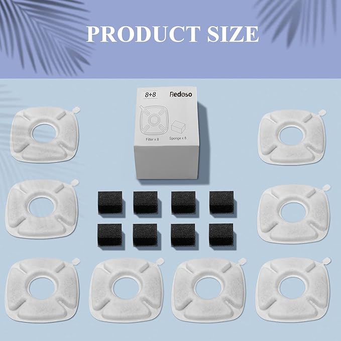 24 Pcs Cat Fountain Replacement Filters：12 Pack Replacement Filters with 12 Pack Pre-Filter Sponges, Pet Fountain Filter Fit for 95oz/2.8L Automatic Pet Fountain Cat Water Fountain