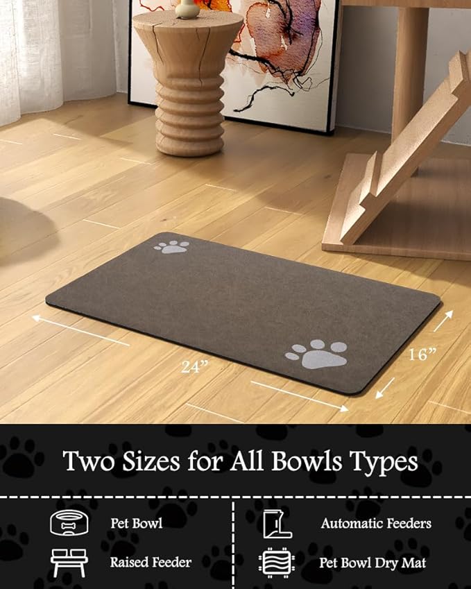 Pet Feeding Mat-Absorbent Dog Mat for Food and Water Bowl-No Stains Quick Dry Water Dispenser Mat-Dog Accessories Pet Supplies-Bowl for Messy Drinkers（Brown,16"x24"