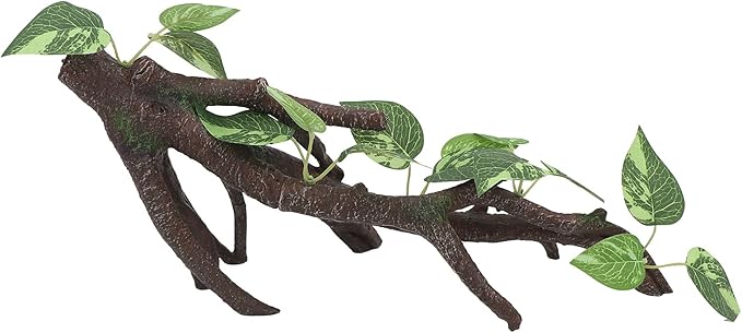 AQUA KT Reptile Climbing Branch Tree Trunk with Leaves for Lizard Bearded Dragon Snake Gecko Leopard Chameleon Frog Climbing Rainforest Terrarium Habitat Decoration