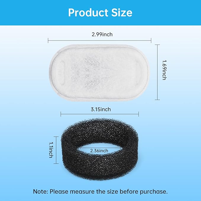 Cat Water Fountain Filters, 8 Pack Replacement Filters & Pre-Filter Sponges for 3.2L/108Oz & 2L/67oz Stainless Steel Pet Fountain, Carbon Filters for Automatic Cat Water Dispenser Water