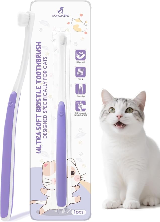 Cat Toothbrush for Kitten Teeth Cleaning – Soft Bristle Cat Dental Brush Set with Compact Head – Gentle Oral Care Tool for Daily Brushing Routine, Loved by Vets and Fur Babies