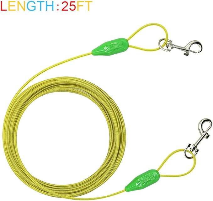 Petest 25ft Tie-Out Cable with Crimp Cover for Small Dogs Up to 35 Pounds