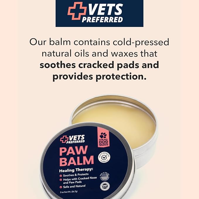 Vets Preferred Paw Balm Pad Protector for Dogs – Dog Paw Balm Soother – Heals, Repairs and Moisturizes Dry Noses and Paws – Ideal for Extreme Weather Season Conditions - 2 Oz