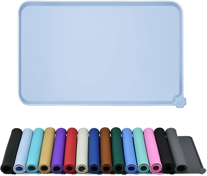 Waterproof Pet Feeding Mat with High Raised Edges, Heavier and Thicker Placemats for Cat Dog Water Bowl with BPA Free, Dogs Cats Food Mats for Messy Drinkers to Prevent Spill and Protect Floors