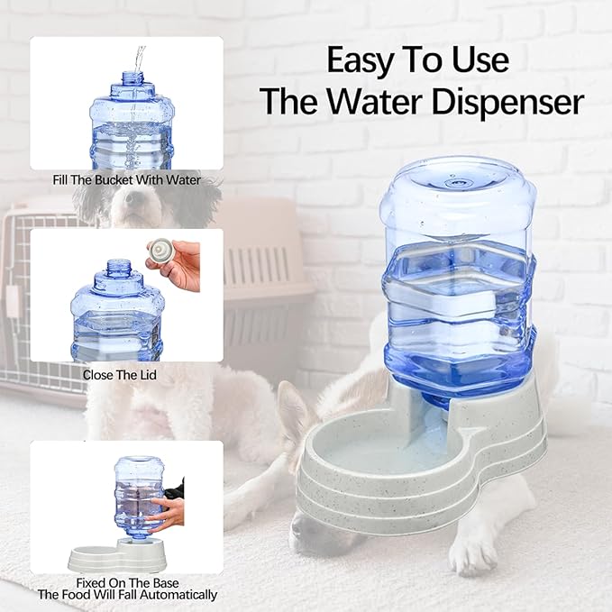 2 Pack 6L Automatic Gravity Pet Feeder and Water Dispenser Set, Large Capacity Automatic Dog Feeder and Dog Water Dispenser for Small Medium Dog Pets Puppy Kitten