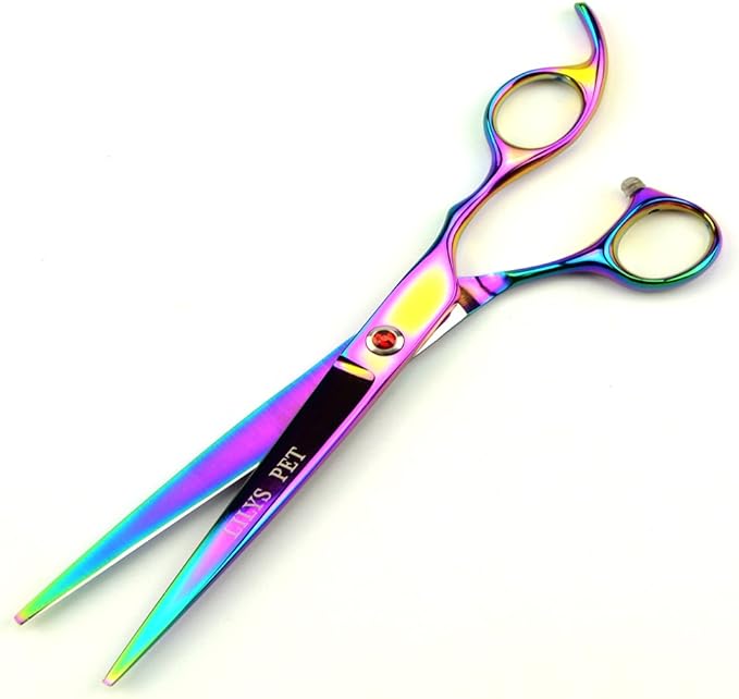 LILYS PET Professional PET Grooming scissors Kit,Coated Titanium,Sharp and Strong Stainless Steel Blade for Dogs Cats Hair Cutting,3 Pieces of Scissors with a Comb and a Case (7.0 inches, Rainbow)