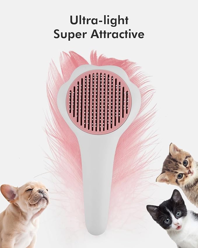 Cat Brush with Release Button Self-Cleaning and Skin-Friendly Grooming and Shedding Tool for Long and Short Haired Cats & Dogs, 140° Comb Teeth, Removes Loose Undercoats and Promotes Healthy Fur