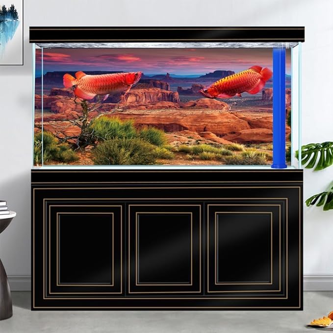 72X16IN Desert Loess Rock Cactus Oasis Reptile Habitat Background, Natural Sunset Desert Themed Terrarium Background, Aquarium Background with 10 EVA Double-Sided Tape