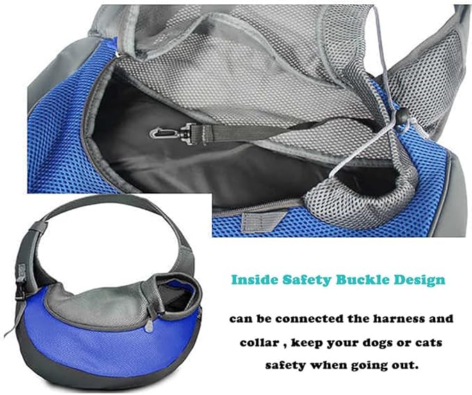 Pet Dog Sling Carrier, Breathable Mesh Portable Travel Safe Pet Sling Shoulder Bag Carrier with Adjustable Non-Slip Shoulder Strap for Small Dogs Cats Puppy (Small, Blue)