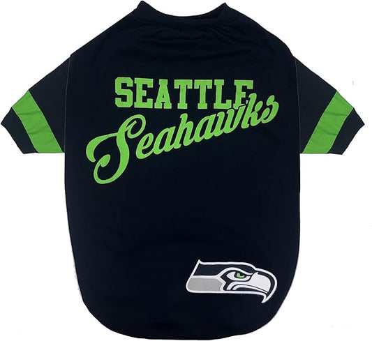 Pets First NFL Seattle Seahawks T-Shirt for Dogs & Cats, Medium. Football Dog Shirt for NFL Team Fans. Stripe Design, Durable & Cute Sports PET TEE Shirt Outfit (SEA-4146-MD)