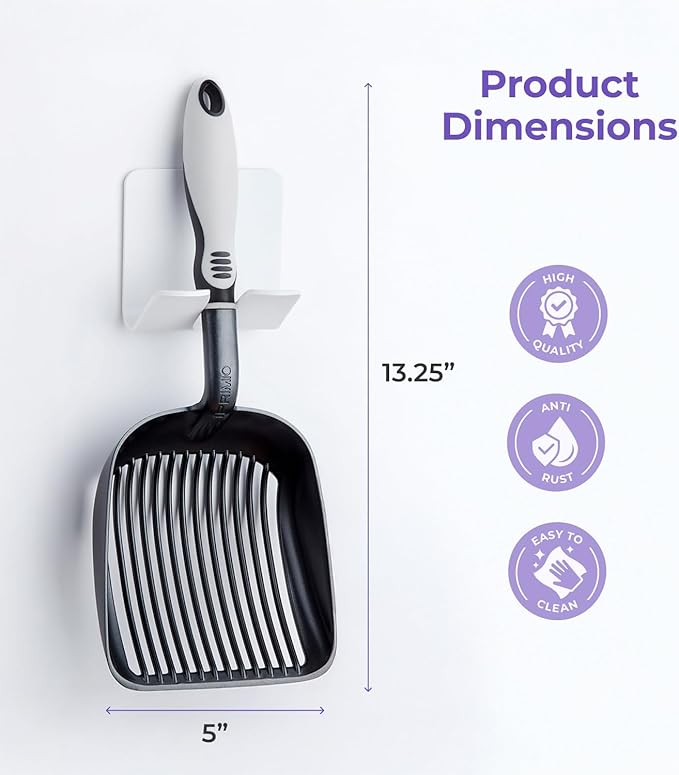 iPrimio Cat Litter Scoop Metal w/ Deep Shovel, Black - Non Stick Plated Aluminum Cat Litter Scooper with Holder - Litter Box Scooper - Metal Cat Litter Scoop - Patented Sifter w/ Holder - Solid Handle