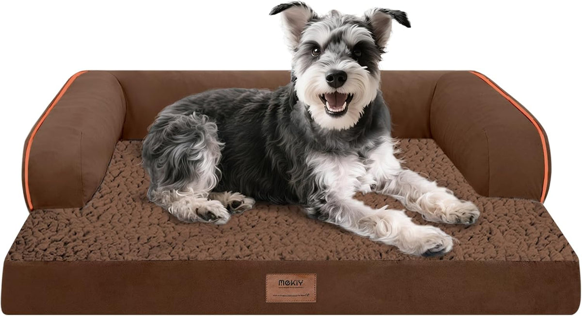 Small Dog Bed Waterproof Orthopedic Dog Beds for Medium Sized Dogs Comfy Pet Cat Bed with Sides, Washable Removable Cover