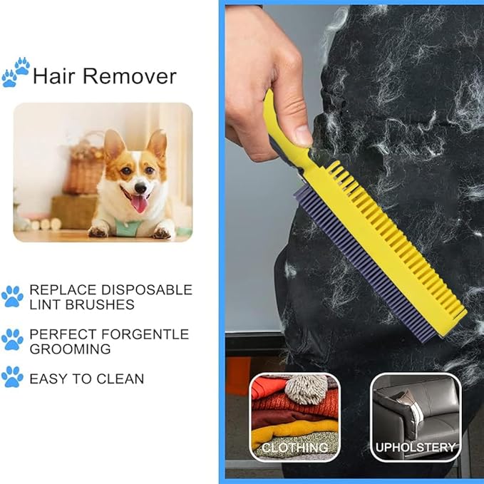 Rubber Pet Hair Removal Brush, Dogs Cats Hair Lint Remover Tool Massage Bath Comb Brush for Cleaning and Grooming (Yellow)