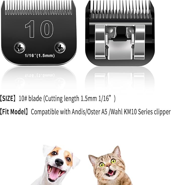 10 Blades Dog Grooming Blades Compatible with Andis/Oster A5/Wahl KM-10 Series Dog Clippers,Detachable Clipper Replacement Blade,Black (6PCS Black-#10+30+3FC+4FC+5FC+7FC)