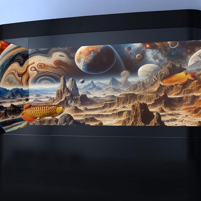 24X16IN Cosmic Spaceterrarium Background, Cool Parallel Space Themed Aquarium Reptile Habitat Background, Aquarium Background with 10EVA Double-Sided Tape