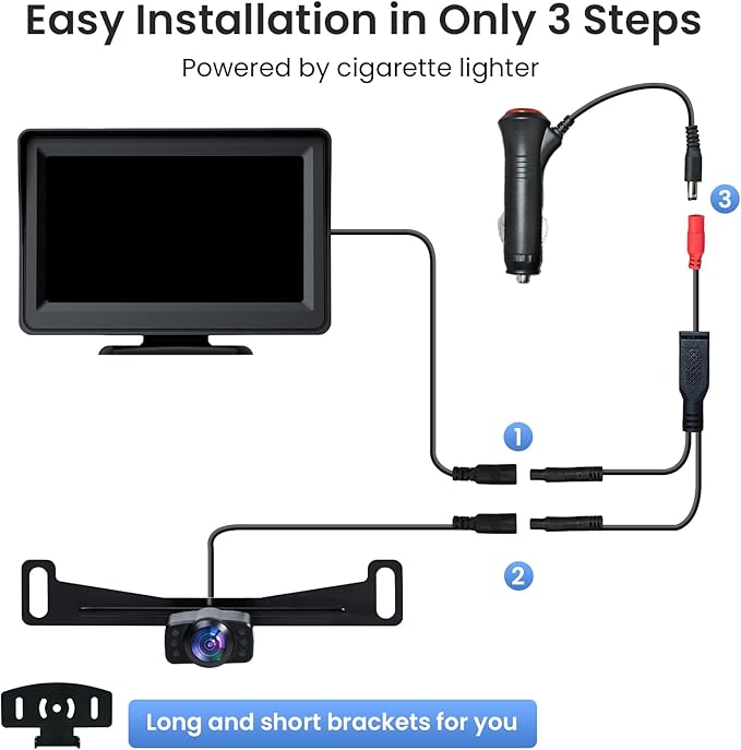 5'' HD 1080P Backup Camera, Backup Camera for Car, Reverse Rear Camera with Night Version 130° Wide Angle, Waterproof, Strong Signal for Car, Van, Truck, Trailer