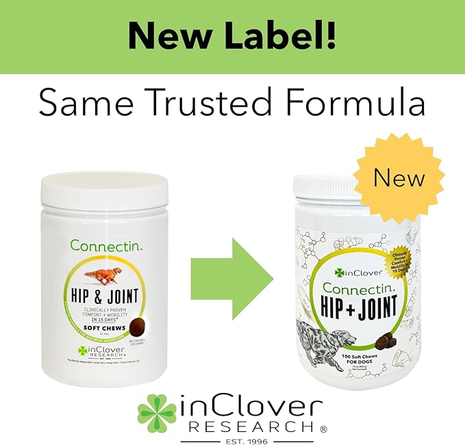 InClover Connectin Natural Hip & Joint Supplement for Dogs with Glucosamine, Chondroitin & Hyaluronic Acid - Soft Chew for Dog Mobility, Comfort & Active Lifestyle Support, 100 Count