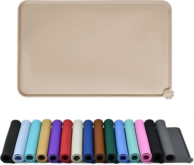 Waterproof Pet Feeding Mat with High Raised Edges, Heavier and Thicker Placemats for Cat Dog Water Bowl with BPA Free, Dogs Cats Food Mats for Messy Drinkers to Prevent Spill and Protect Floors