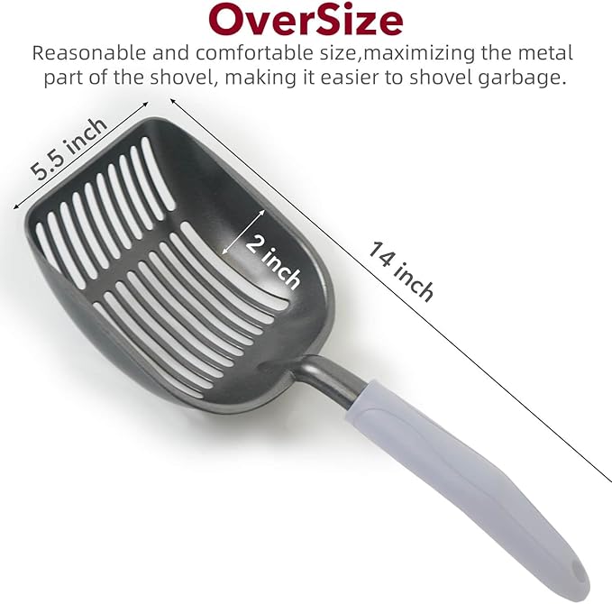 Cat Litter Scoop, Kitty Metal Scooper, Aluminum Alloy Sifter, Kitten Pooper Lifter, Deep Shovel, Long Handle, Poop Sifting, Durable, Heavy Duty, for Litter Box