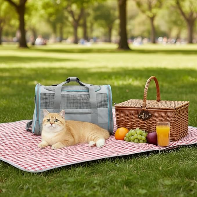20 Inch Large Cat Carrier, Soft Sided Pet Carrier for Big Cats up to 25 lbs, Airline Approved Expandable Travel Carrier for 2 Cats, Puppy Carrier with Collapsible Food Bowl, Grey