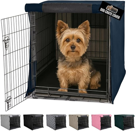 GORILLA GRIP Dog Crate Covers Compatible with Amazon Basics Dog Crates, All Sides Open, Privacy Cover Fits 24" Wire Kennel, Breathable Mesh Windows, Light Reducing Puppy Training Cage Topper, Navy