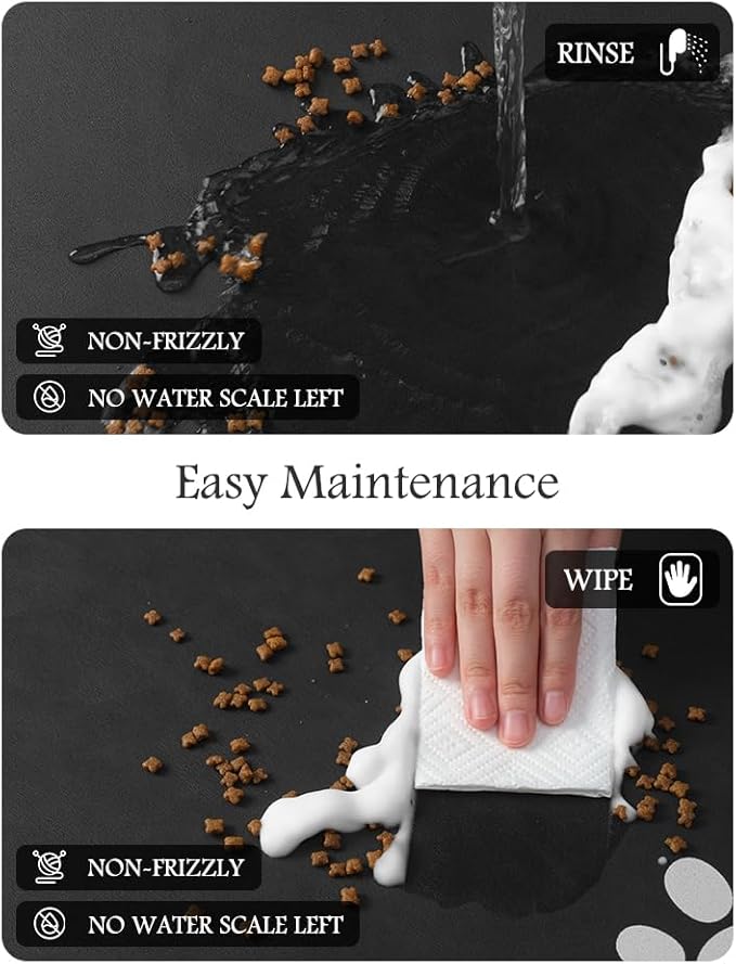 Pet Feeding Mat-Absorbent Dog Mat for Food and Water Bowl-No Stains Quick Dry Water Dispenser Mat-Dog Accessories Pet Supplies-Bowl for Messy Drinkers（Black,17"x28"