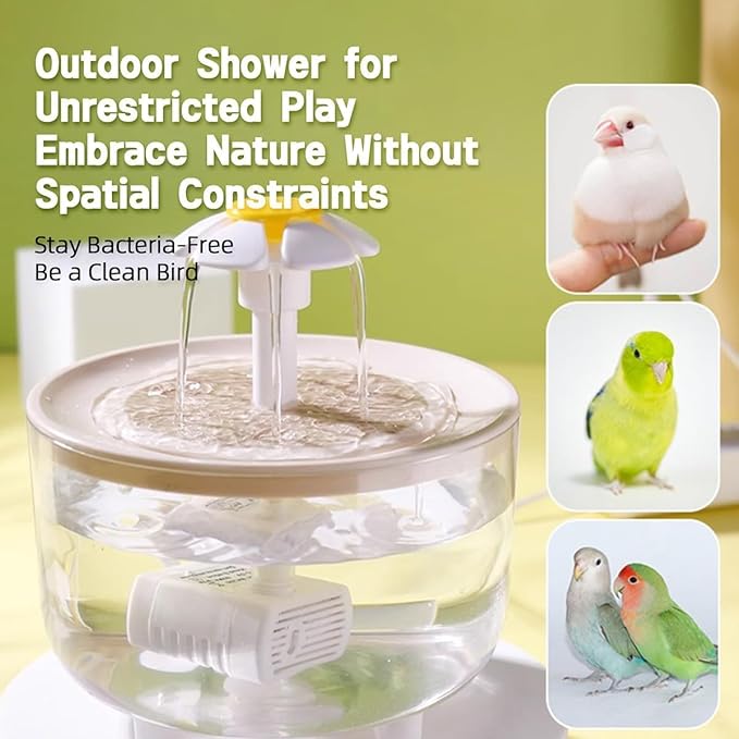 MANON ROSA Bird Bath for Parakeets - Small Bird Shower & Bathing Fountain with Filtered Circulating Water Pool Sink for Parrots Lovebirds Conures Finches Cockatiels - Easy-Clean Pet Accessorie (White)