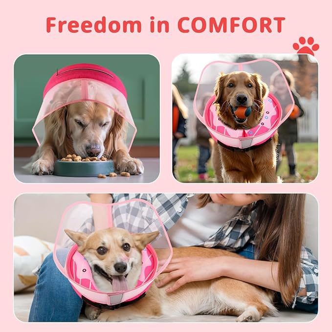 Soft Dog Cone Collar, Inflatable Donut Cones Alternative After Surgery with Anti-Lick Shield, for Large/Medium/Small Dogs to Stop Licking, Elizabethan Neck Ecollars of Shame, Comfy Pillow Recovery, S