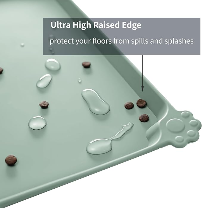 Waterproof Pet Feeding Mat with High Raised Edges, Heavier and Thicker Placemats for Cat Dog Water Bowl with BPA Free, Dogs Cats Food Mats for Messy Drinkers to Prevent Spill and Protect Floors